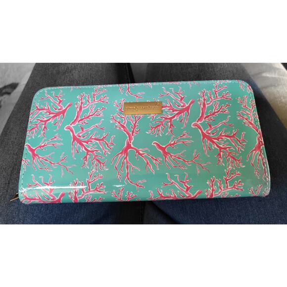 Simply Southern Blue and Pink Coral Clutch / Wallet Zippered EUC - Picture 1 of 16